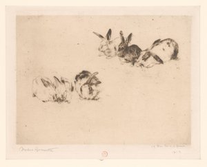 altı tavşan by Norbert Goeneutte (signed by artist)