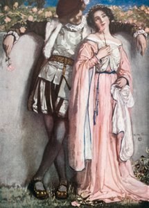 Beatrice ve Benedick. Much Ado About Nothing - Perde IV, Sahne 1 (renkli taş baskı)