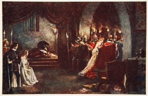 'Bana biraz ışık ver! Uzakta!', Hamlet, Danimarka Prensi, III. Sahne Sahne 2, Charles ve Mary Lamb'in 'Shakespeare'den Masallar'dan bir çizim