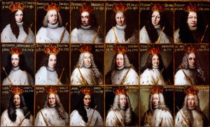 Genler Cumhuriyeti arması ve Doges portreleri. Giovanni Battista Cattaneo, Francesco Invrea, Negrone Bendinelli, Francesco Maria Sauli, Girolamo De Mari, Federico De Franchi, Antonio Cebà Grimaldi, Honored Stefano Ferreti, Domenico De Ma