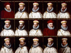 Genler Cumhuriyeti arması ve Doges portreleri. Silvestro Invrea, Gerolamo Assereto, Agostino Pinello Luciani, Alessandro Giustiniani Longo, Tomaso Spinola, Clavarezza Bernardo, Giovanni Giacomo Imperiale (Tartaro), Pietro Durazzo, Ambrog