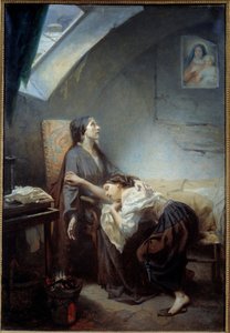 Mutsuz aile. Octave Tassaert (1800-1874) 1849 Güneş tarafından boyama. 1,15x0,76 m Paris, Orsay Müzesi