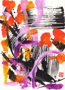 Bach Encounter Floral Mürekkep Soyutlaması, 2021 (Xuan kağıdı üzerine mürekkep ve renk) by Odilia W. Y. Fu