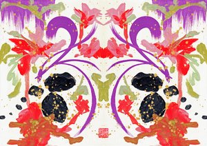 Zen Turuncu Mor Çiçekler 1, 2021 (tuval üzerine akrilik, dijital) by Odilia W. Y. Fu