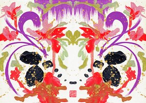 Zen Turuncu Mor Çiçekler 2, 2021 (tuval üzerine akrilik, dijital) by Odilia W. Y. Fu
