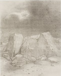 Ve Kurak, Tepelerle Kaplı Bir Ova Görüyor, levha 7/24 by Odilon Redon