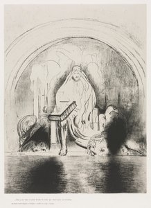 Ve tahtta oturanın sağ elinde içte ve arkada yazılı, yedi mühürle mühürlenmiş bir kitap gördüm. by Odilon Redon