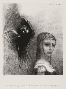 Ve Büyük Bir Kuş Gökten İnerek Saçının En Üst Noktasına Atılıyor, levha 3, 10, 1888 by Odilon Redon