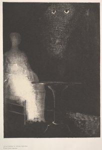 Aşağıda, bir insan formunun buharlı hatlarını gördüm, 1896. by Odilon Redon