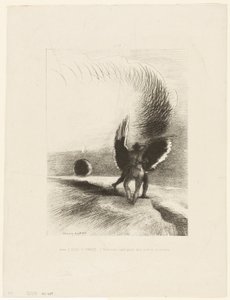 Bir Gölgenin Kanadının Altındaki Kara Yaratık Enerjik Bir Şekilde Isırıyordu, plaka 4/6 by Odilon Redon