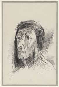 Gözleri tamamen açık siyah saçlarla çerçevelenmiş kafa by Odilon Redon