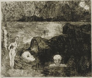 Dream Vision, 1880 dolayları (fildişi dokuma kağıt üzerine gravür ve kuru nokta) by Odilon Redon