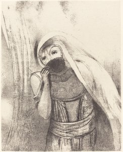 Göğsünden tamamen siyah bir sünger çeker ve onu öpücüklerle kaplar. by Odilon Redon