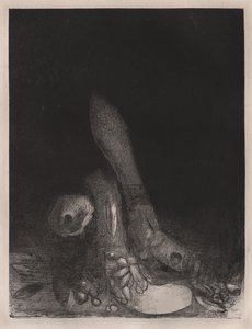 Çiçekler Düşüyor ve Bir Piton Başı Görünüyor by Odilon Redon
