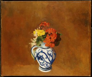 Stoneware Vazoda Sardunyalar ve Diğer Çiçekler by Odilon Redon