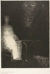 Sandalyeye Bakmaya Devam Ettim ve Üzerinde Bir İnsan Figürünün Soluk Mavi Buğulu Bir Anahattını Gördüğümü Hayal Ettim, levha 1/6 by Odilon Redon