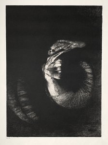 Güllerle Çevrilmiş Bir Kafatasıdır. İnci Beyazlığındaki Bir Kadının Gövdesine Hakimdir by Odilon Redon
