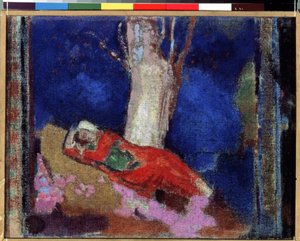 "Ağacın Altında Yatan Genç Kadın" (Ağacın Altında Yatan Kadın) Tablo Odilon Redon (1840-1916) 1900-1901 Guaj ve tempera. Nabis. Ermitaj Müzesi, Sankt Petersburg (Saint-Petersburg) by Odilon Redon