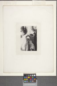 Yaşlı Kadın: "Neden korkuyorsun?" (çine aplikeli kağıt üzerine litografi) by Odilon Redon