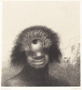 Deforme olmuş polip, bir tür gülümseyen ve iğrenç Cyclops gibi kıyılarda yüzüyordu. by Odilon Redon