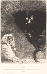 Sphynx...hiçbir şeyin sapamayacağı bakışım, ulaşılmaz bir ufukta şeyler arasında gergin kalır. La Chimere: Moi, Je suis legere et joie (Sfenks: "Hiçbir şeyin saptıramayacağı bakışım, şeylerin içinden geçer ve bir iç mekanda sabit kalır. by Odilon Redon