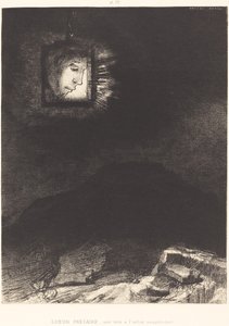 Güvencesiz parıltı, asılmış bir kafa by Odilon Redon