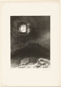 Güvencesiz Parıltı, Sonsuzluktan Asılan Bir Kafa, plaka 3/6 by Odilon Redon