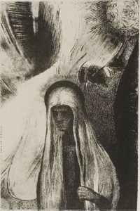 Yaşlı Kadın: "Neyden korkuyorsun? Geniş bir kara delik! Belki boştur?", 19/24 levhası by Odilon Redon