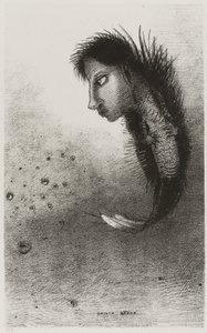 Sonra Tekil Bir Varlık Görünür, Bir Balık Gövdesinde Bir Adamın Başına Sahiptir, levha 5/10 by Odilon Redon