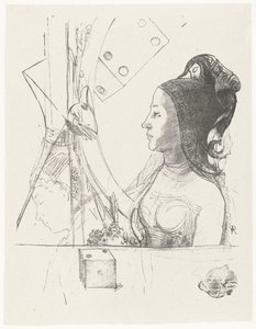 Kadın ve zar Profil kadın solda, bir tavuğun kuaförü Deneme panoları (seri başlığı) Egzersiz plakaları (seri başlığı) by Odilon Redon