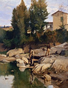 Mugnone Nehri üzerinde Renaioli (kum kazıcılar) by Odoardo Borrani