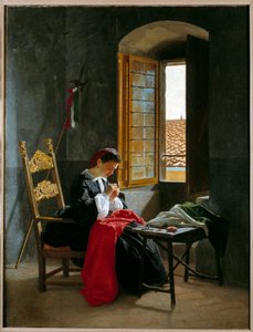 Risorgimento: “26/04/1859 tarihinde İtalyan bayrağı diken kadın”” tablosu Odoardo Borrani (1834-1905) 1859 Milano özel koleksiyonu