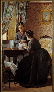 Okuma yazma bilmeyen veya hizmetçisine mektup yazan kadın Resim Odoardo Borrani (1834-1905) 1869 Özel koleksiyon