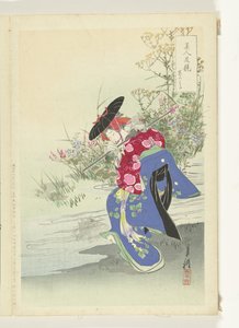 Tilki Ruhu Güzellikler ve Çiçekler Arasındaki Karşılaştırmalar (dizi başlığı) Bijin hana kurabe (nesne üzerinde dizi başlığı) by Ogata Gekko