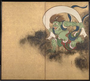 Rüzgar Tanrısı İki panelli ekranın sağ kısmı - Ogata Korin (1658-1716), kağıt üzerine suluboya ve mürekkep, 18. yüzyılın başları, Japon sanatı, Doğu mitolojisi - Tokyo Ulusal Müzesi, Japonya by Ogata Korin