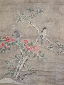 Karda kuşlar ve kamelya, c.1700 (kağıt üzerinde mürekkep ve renkler) by Ogawa Haritsu