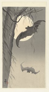 Yarasalar ve dolunay by Ohara Koson