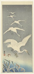 Karda alçalan balıkçıllar by Ohara Koson
