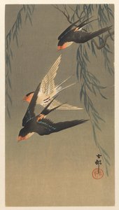Bir dalışta üç kırmızı sırtlı kırlangıç by Ohara Koson