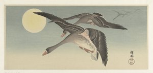 Dolunayda kazlar by Ohara Koson