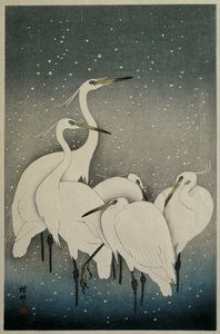 Ak balıkçıl grubu by Ohara Koson
