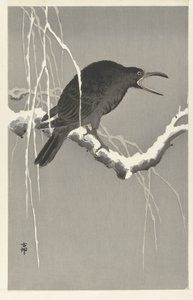 Karlı ağaç dalı üzerinde karga by Ohara Koson