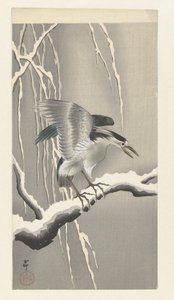 Karlı dal üzerinde vak by Ohara Koson