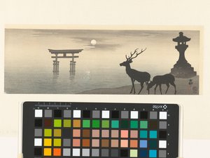 Torii ve geyik ile manzara by Ohara Koson