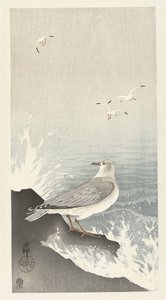 kayanın üzerinde martı by Ohara Koson