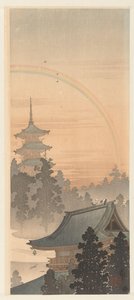 Pagoda ve gökkuşağı by Ohara Koson
