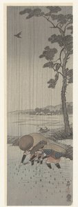Yağmurda pirinç yetiştiricileri by Ohara Koson
