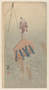 Korkuluk üzerinde halka serçe by Ohara Koson