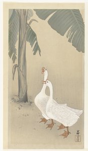 Muz ağacında iki kaz by Ohara Koson