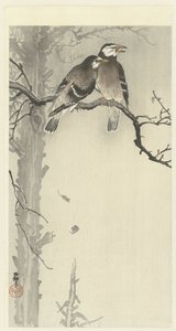 iki gri sığırcık by Ohara Koson